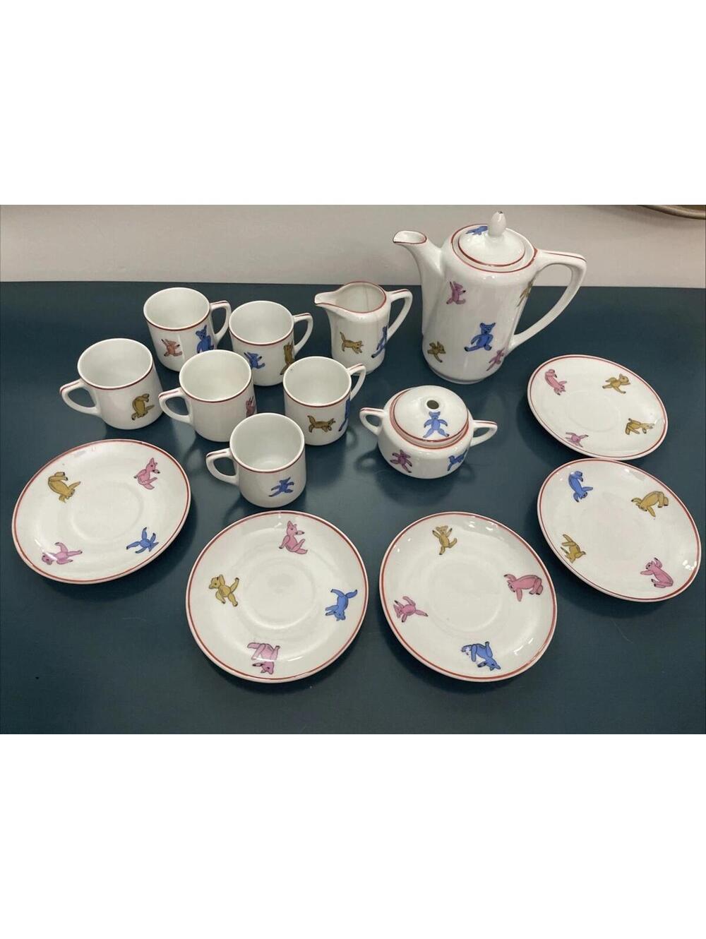 Antique Rare Trippy Bears Beyer & Bock  Germany Porcelain Tea Set 15 Piece